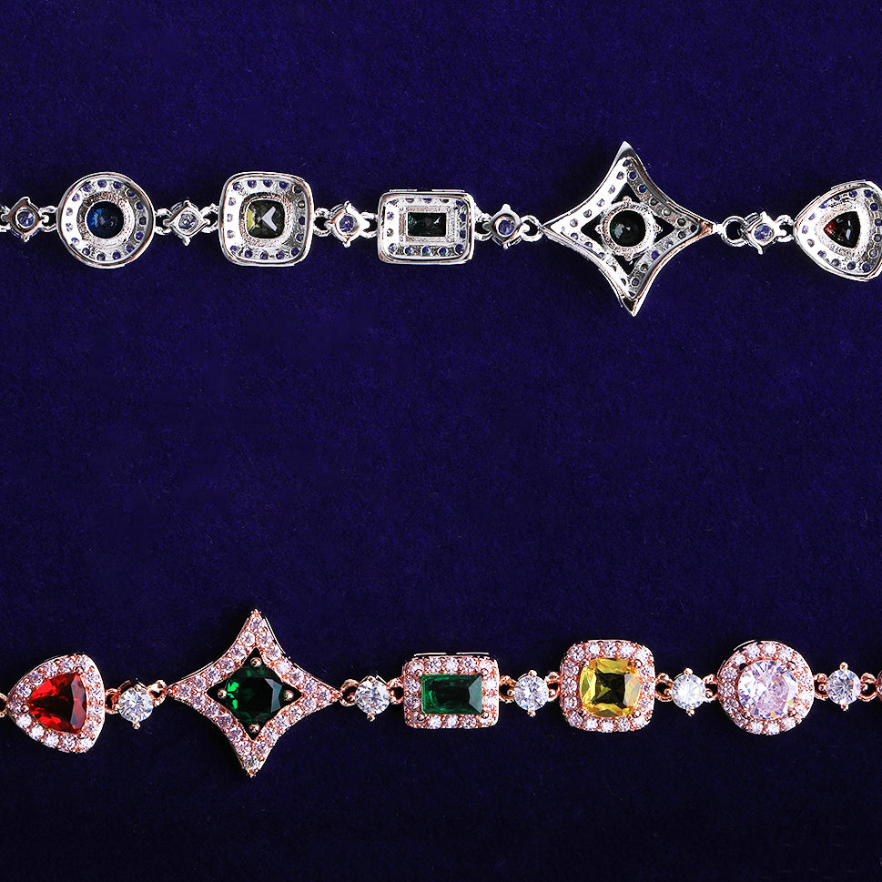 Bubble Letter Iced Out Square Dot Heart Rectangle Shape Link Bracelet for Men 5A Cubic Zirconia Hip Hop Jewelry