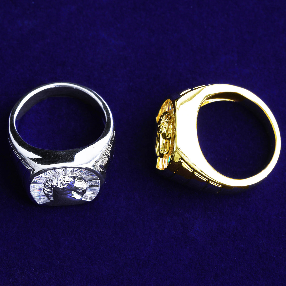 Bubble Letter Iced Out Horse Head Ring for Men Real Gold Plated Cubic Zirconia Hip Hop Jewelry