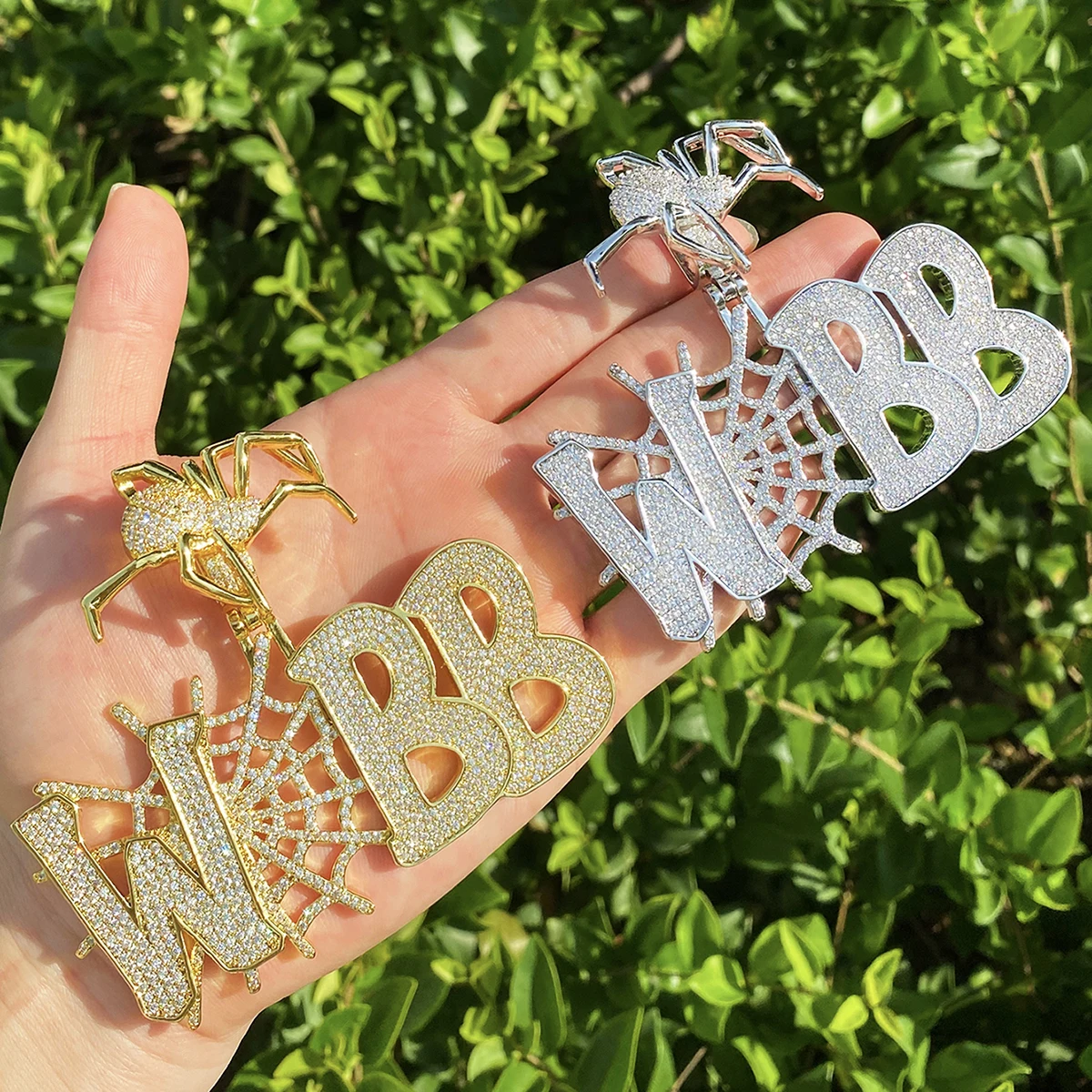 Bubble Letter Iced Out Webb Spider Bail Necklace Pendant for Men 5A Cubic Zirconia Prong Setting Hip Hop Jewelry