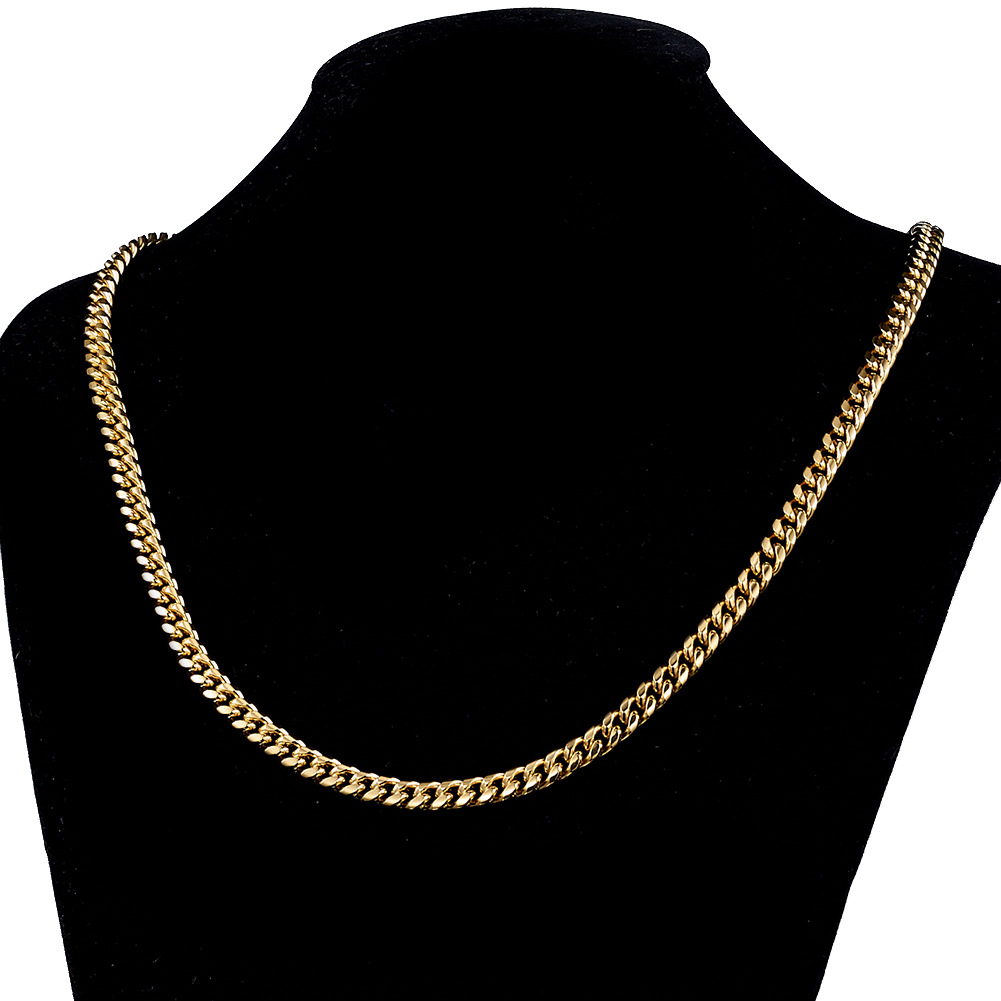 Bubble Letter Stainless Steel Miami Cuban Link Chain for Men Necklace Choker PVD Plating Real Gold Plated Lobster Clasp Rapper Jewelry