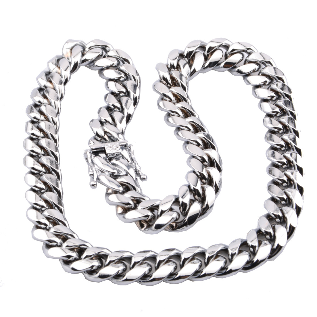 Bubble Letter Stainless Steel Miami Cuban Link Chain for Men Necklace Choker PVD Plating Real Silver Plated Lobster Clasp Hip Hop Jewelry