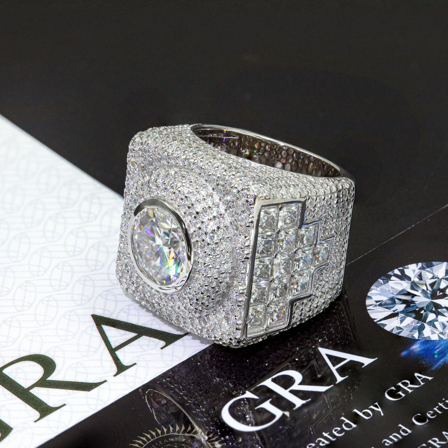 Bubble Letter Silver Moissanite VVS Eye Ring for Men Hip Hop Jewelry