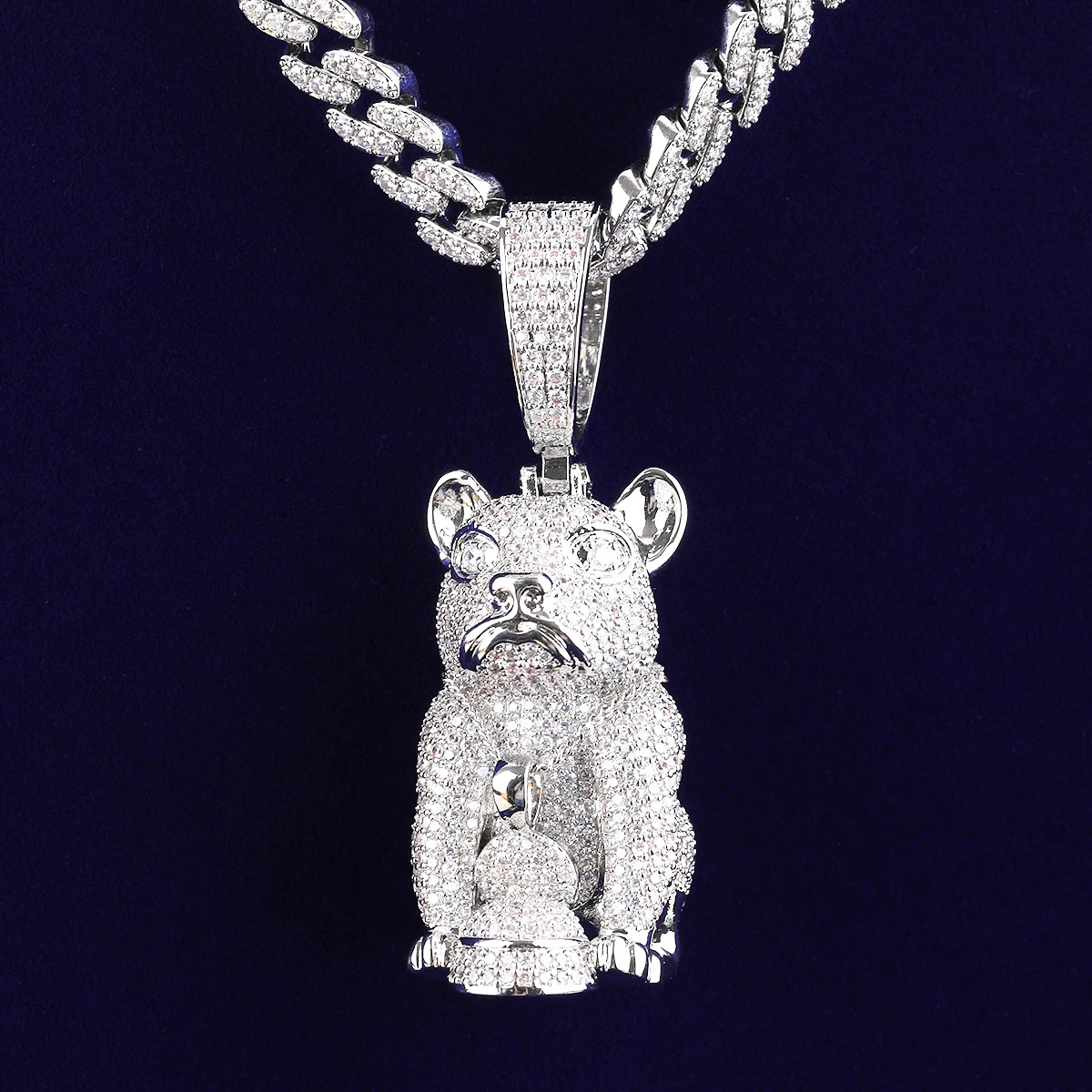 Bubble Letter Iced Out Dog Necklace Pendant for Men Micro Pave Charms Cubic Zirconia Real Copper Hip Hop Jewelry