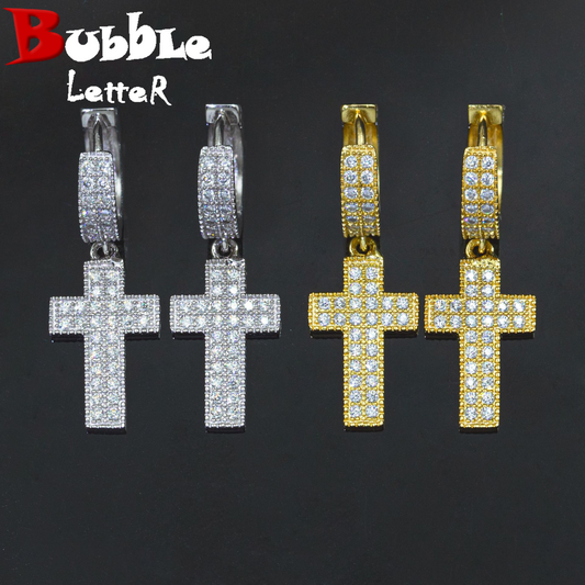 Bubble Letter Silver Moissanite VVS Cross Eardrop Earring for Men Hip Hop Jewelry