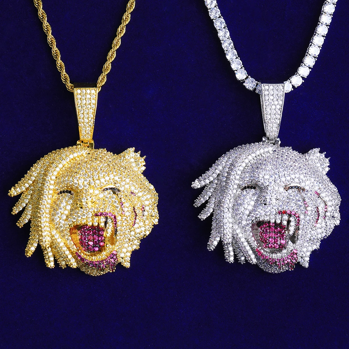 Bubble Letter Iced Out Ugly Head Necklace Pendant for Men Real Gold Plated 5A Cubic Zirconia Hip Hop Jewelry
