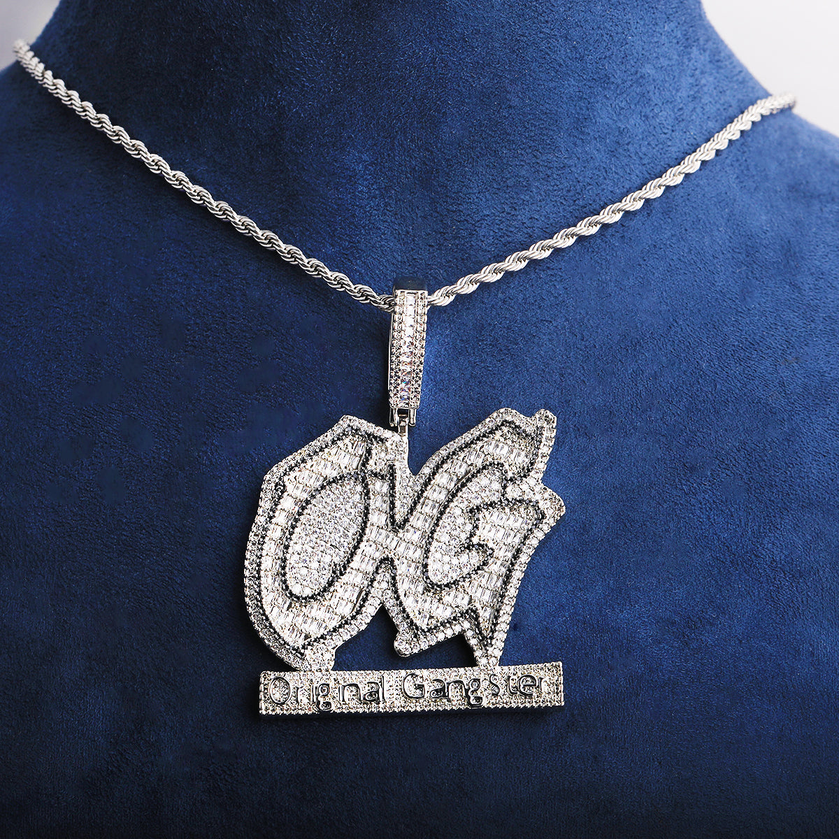 Bubble Letter Iced Out Original Gangster Necklace Pendant for Men 5A Cubic Zirconia Gold Plated Hip Hop Jewelry