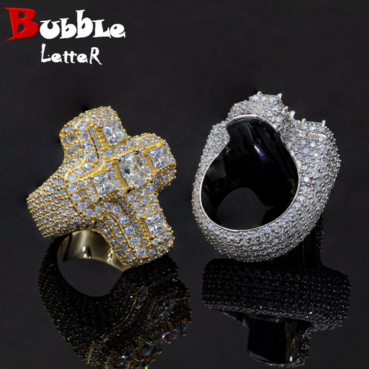 Bubble Letter Silver Moissanite VVS Baguette Cross for Men Hip Hop Jewelry