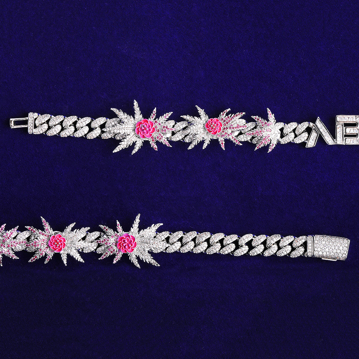Bubble Letter Iced Out Palm Flower Chain for Men Necklace Choker 5A Cubic Zirconia Hip Hop Jewelry