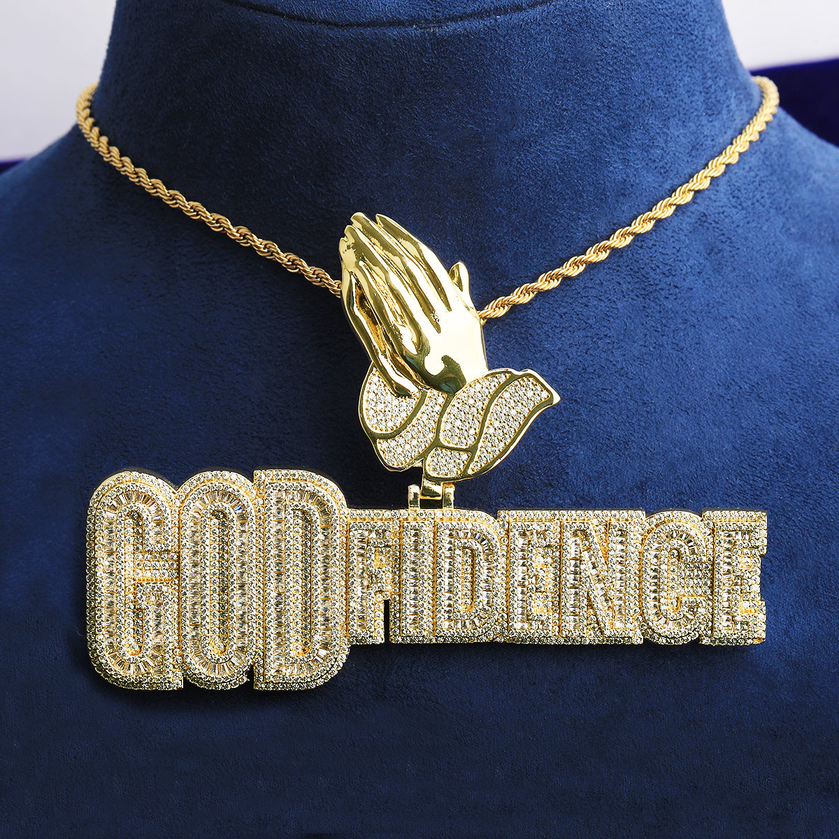 Bubble Letter Iced Out God Fidence Prayer Bail Necklace Pendant for Men 5A Copper Cubic Zirconia Hip Hop Jewelry