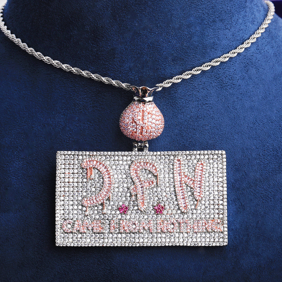 Bubble Letter Iced Out Game From Nothing Necklace Pendant for Men 5A Copper Cubic Zirconia Hip Hop Jewelry