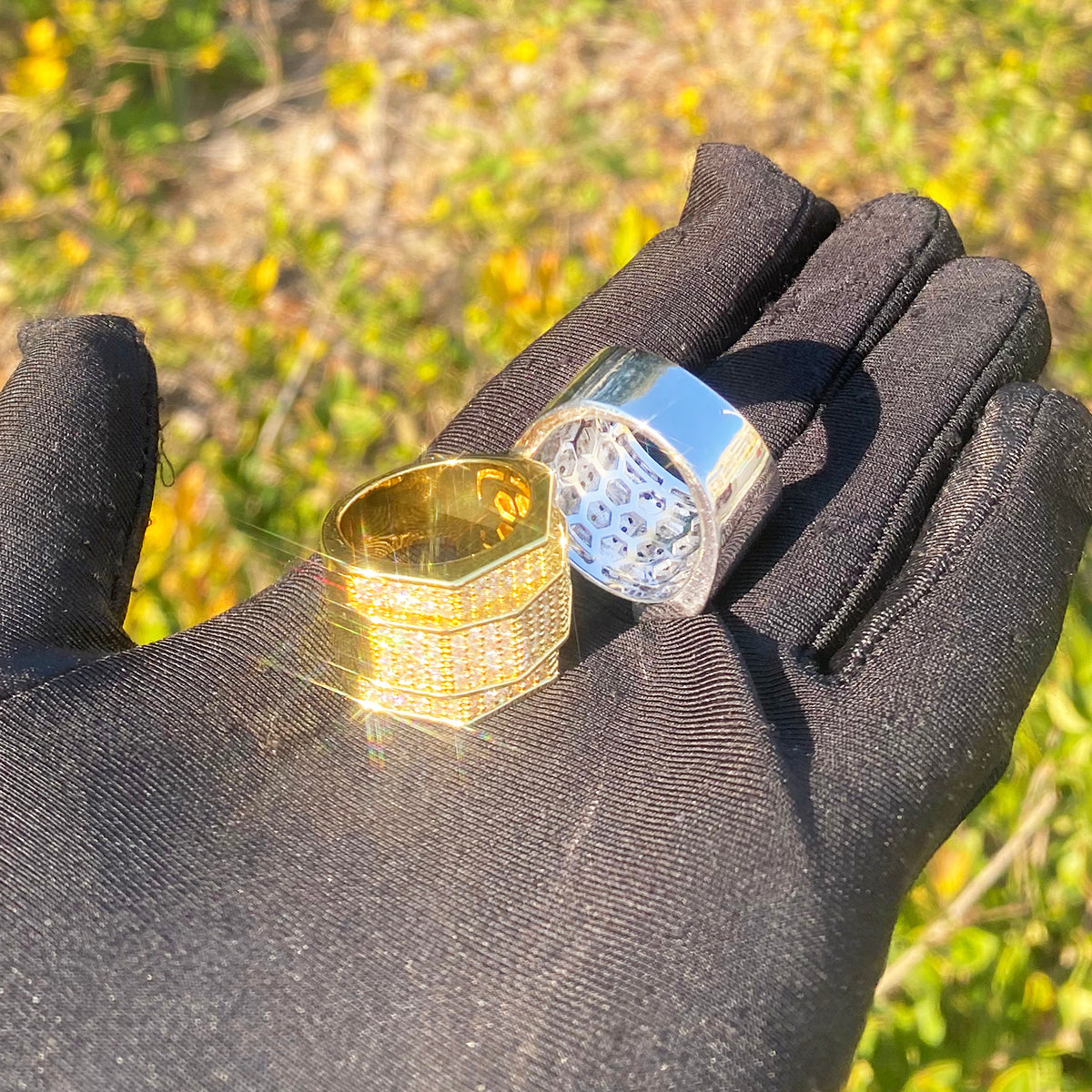 Bubble Letter Iced Out Men Ring for Men 5A Cubic Zirconia Real Gold Plated Hip Hop Jewelry