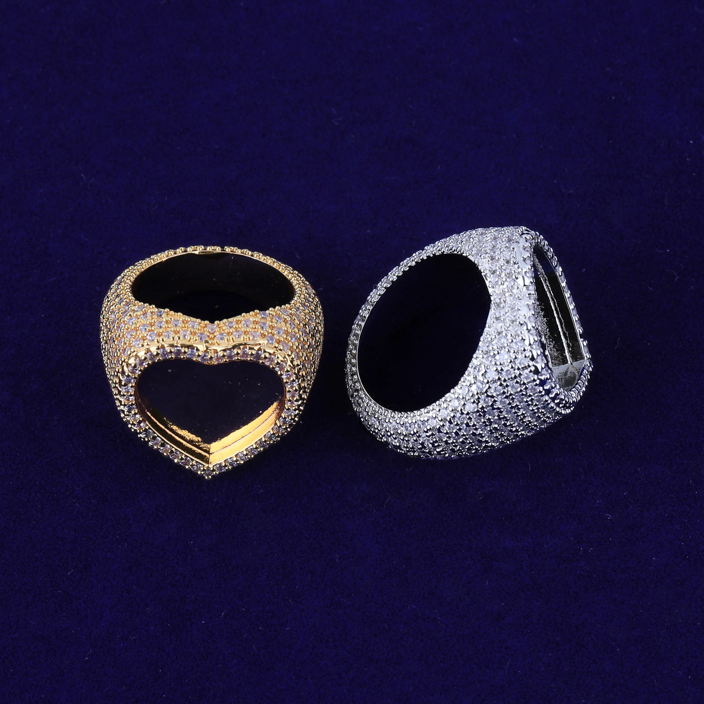 Bubble Letter Iced Out Custom Photo Heart Ring for Women Personalized Picture Cubic Zirconia Hip Hop Jewelry