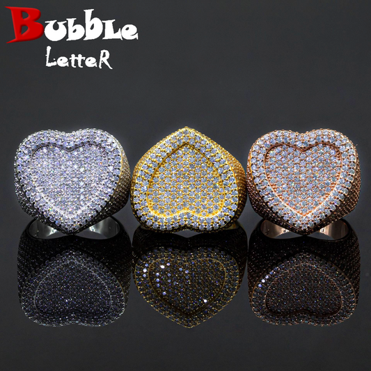 Bubble Letter Silver Moissanite VVS Heart Ring for Women Hip Hop Jewelry