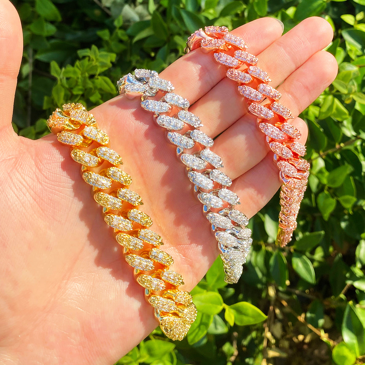 Bubble Letter Iced Out Flora Dove Cuban Link Bracelet for Men 5A Real Copper Gold Plated Hip Hop Jewelry