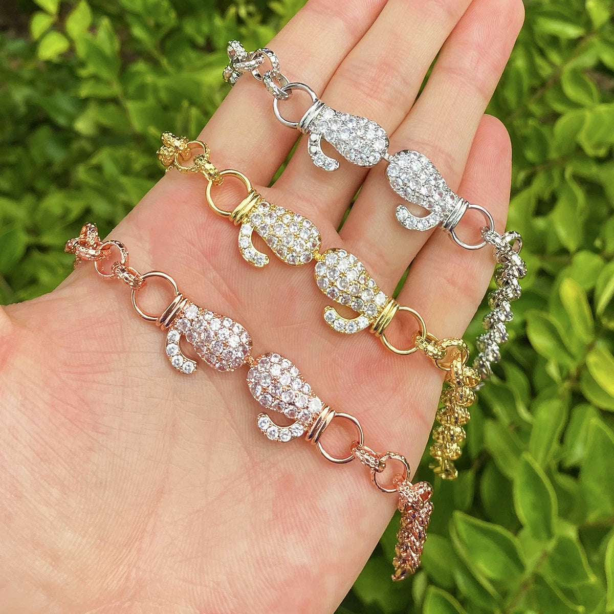 Bubble Letter Belcher Link Ice Boxing Gloves Bracelet for Women Real Gold Plated Hip Hop Jewelry