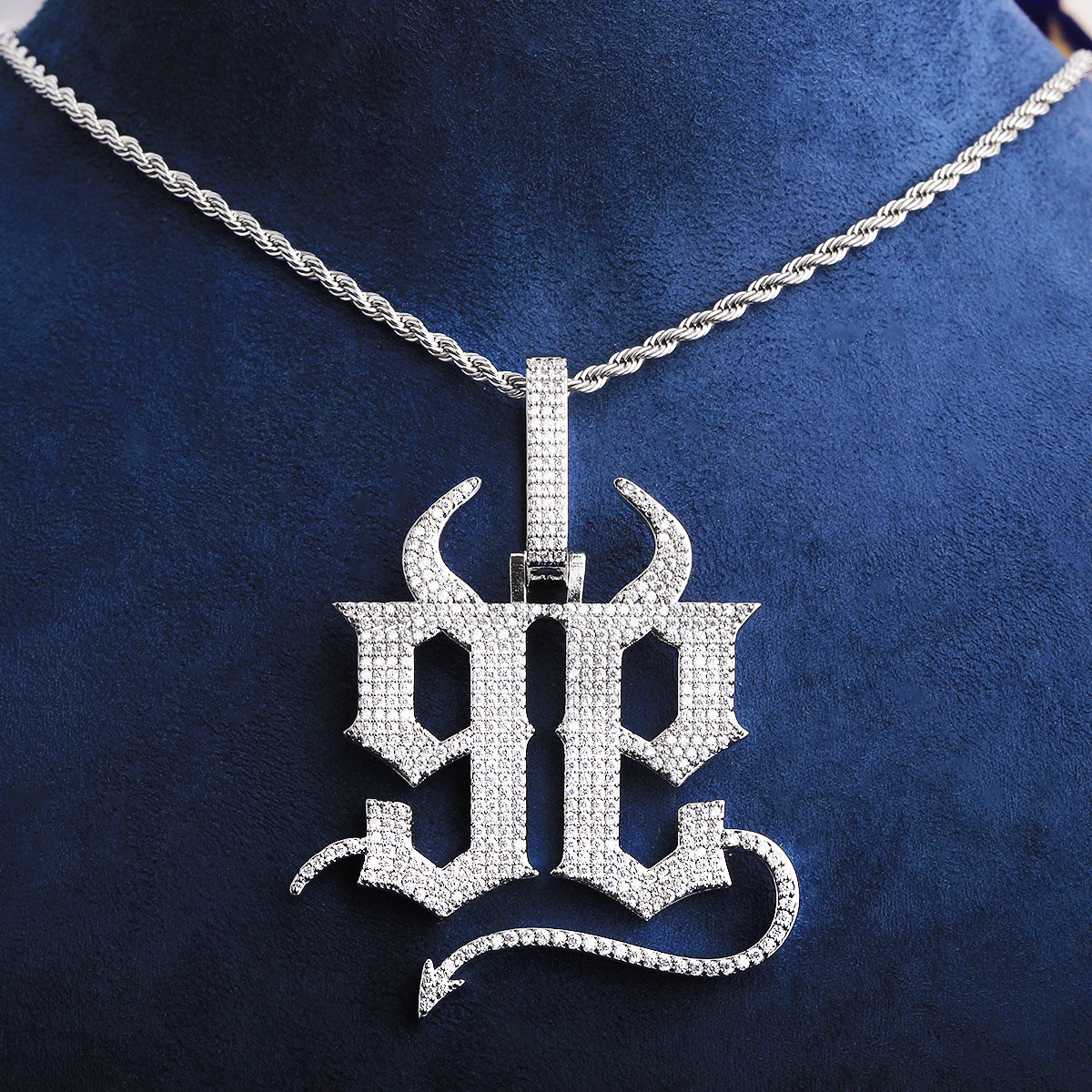 Bubble Letter Iced Out Number 9 Necklace Pendant for Men 5A Prong Setting Cubic Zirconia Copper Gold Plated Hip Hop Jewelry