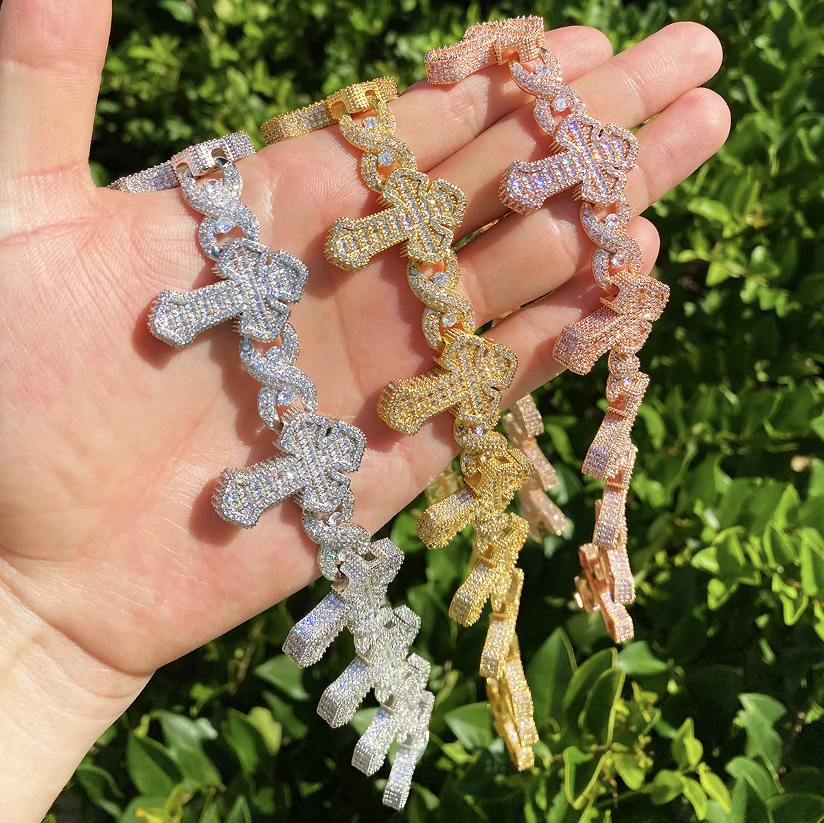 Bubble Letter Iced Out Cross Infinity Chain for Men Necklace Choker 5A Cubic Zirconia Hip Hop Jewelry