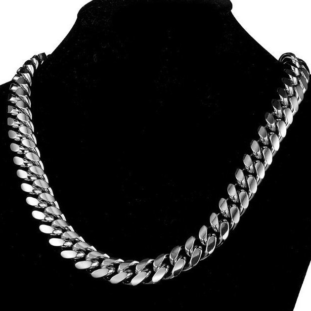 Bubble Letter Stainless Steel Miami Cuban Link Chain for Men Necklace Choker PVD Plating Real Silver Plated Lobster Clasp Rapper Jewelry