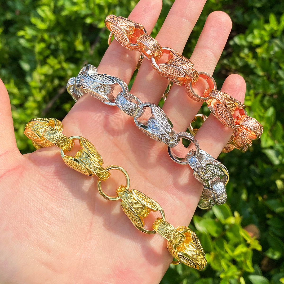 Bubble Letter Tulip Ring Bracelet for Men 5A Cubic Zirconia Gold Plated Hip Hop Jewelry Albert Clasp