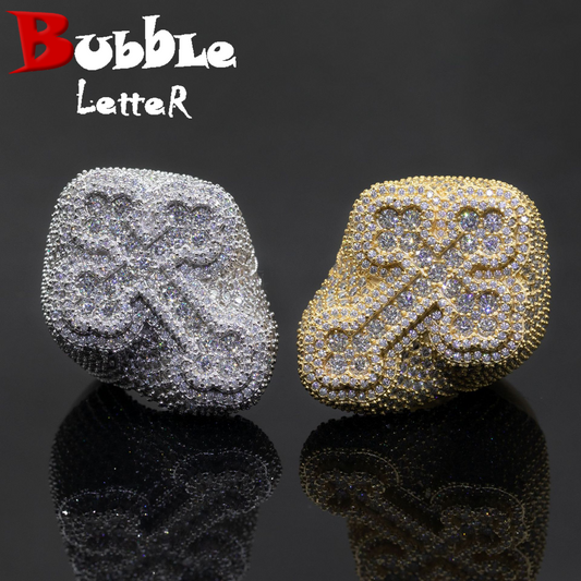Bubble Letter Silver Moissanite VVS Baguette Flower Cross Ring for Men Hip Hop Jewelry