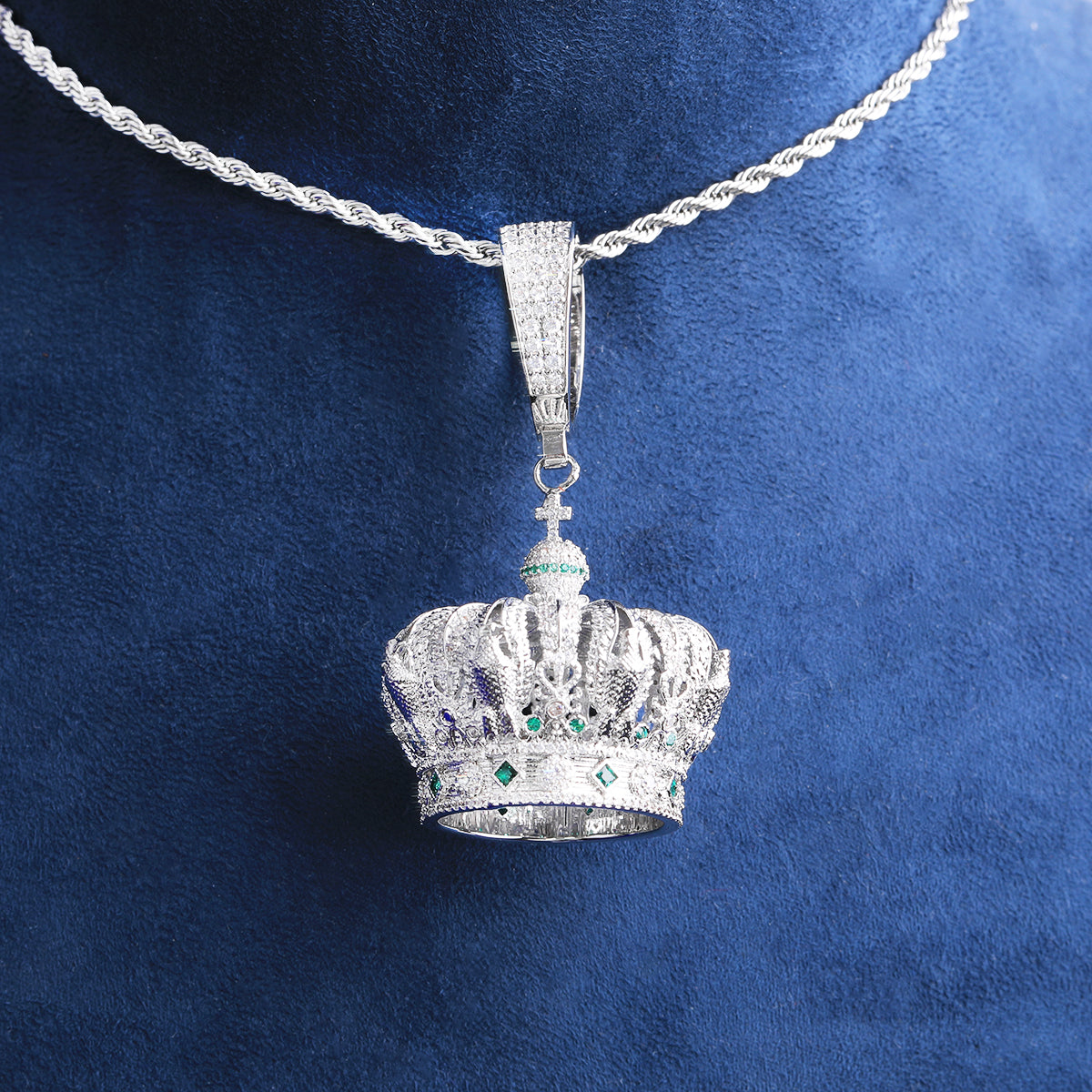 Bubble Letter Iced Out Crown Necklace Pendant for Men 5A Cubic Zirconia Real Gold Plated Hip Hop Jewelry
