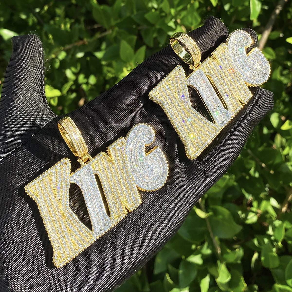 Bubble Letter Iced Out King Necklace Pendant for Men 5A Cubic Zirconia Prong Setting Hip Hop Jewelry