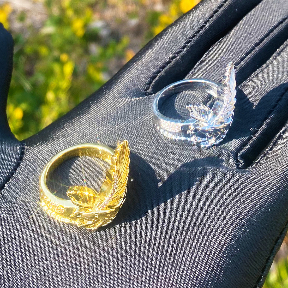Bubble Letter Iced Out Eagle Ring for Men Real Gold Plated Cubic Zirconia Hip Hop Jewelry