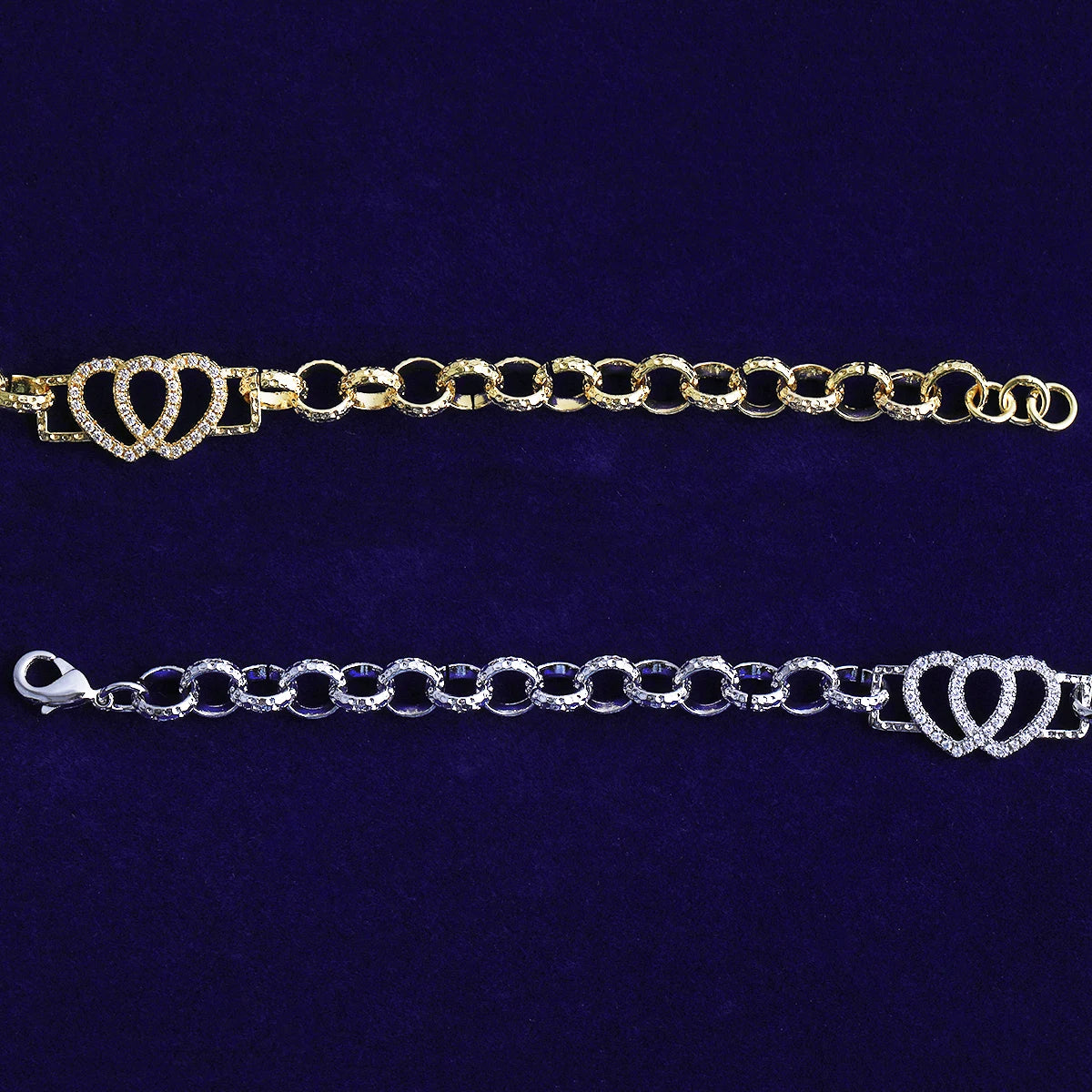 Bubble Letter Belcher Link Two Hearts Bracelet for Women Real Gold Plated Hip Hop Jewelry