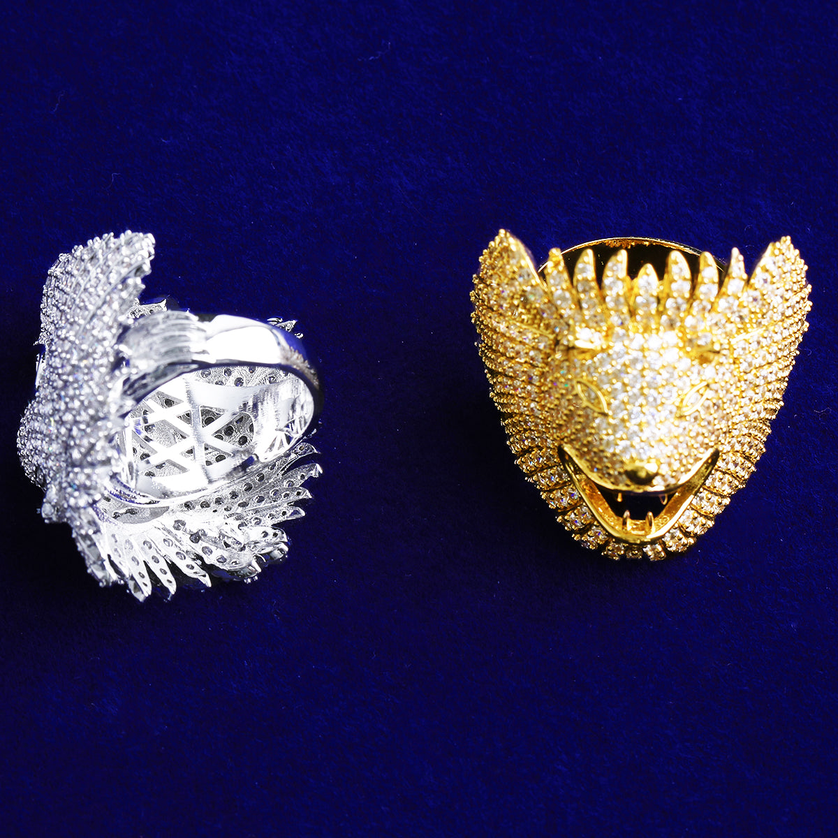 Bubble Letter Iced Out Lion Head Ring for Men Real Gold Plated Cubic Zirconia Hip Hop Jewelry
