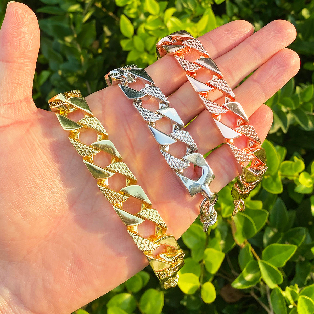 Bubble Letter 15mm Semi Patterned Cuban Link Belcher Bracelet for Men Real Copper Gold Plated Hip Hop Jewelry Albert Clasp