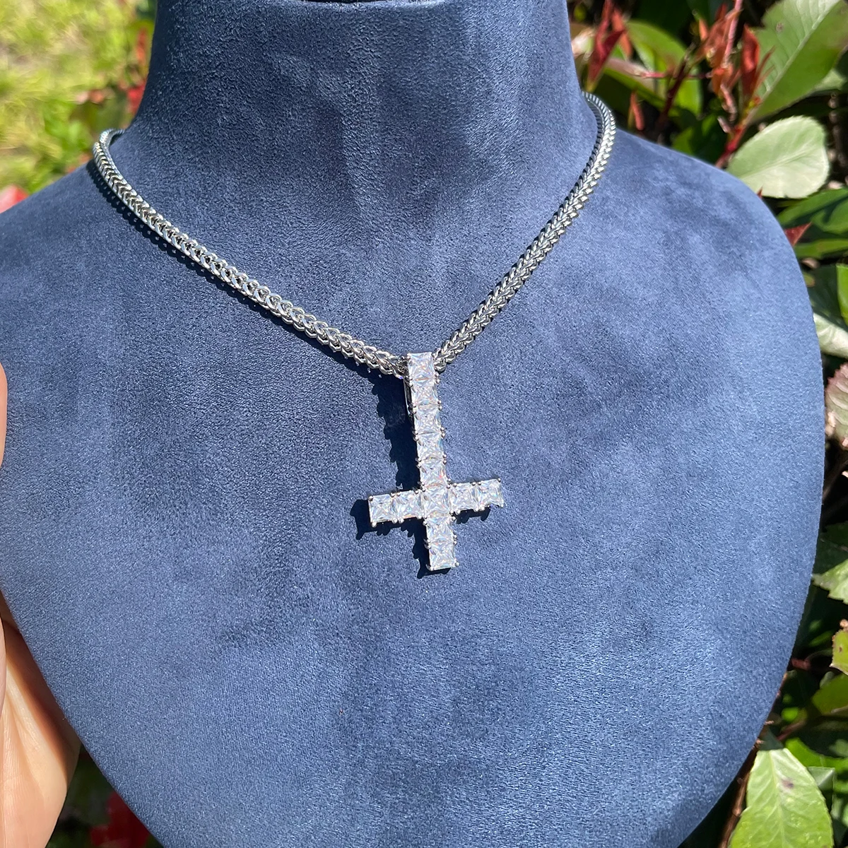 Bubble Letter Cross Pendant Necklace Hip Hop Jewelry for Women AAAAA Cubic Zirconia