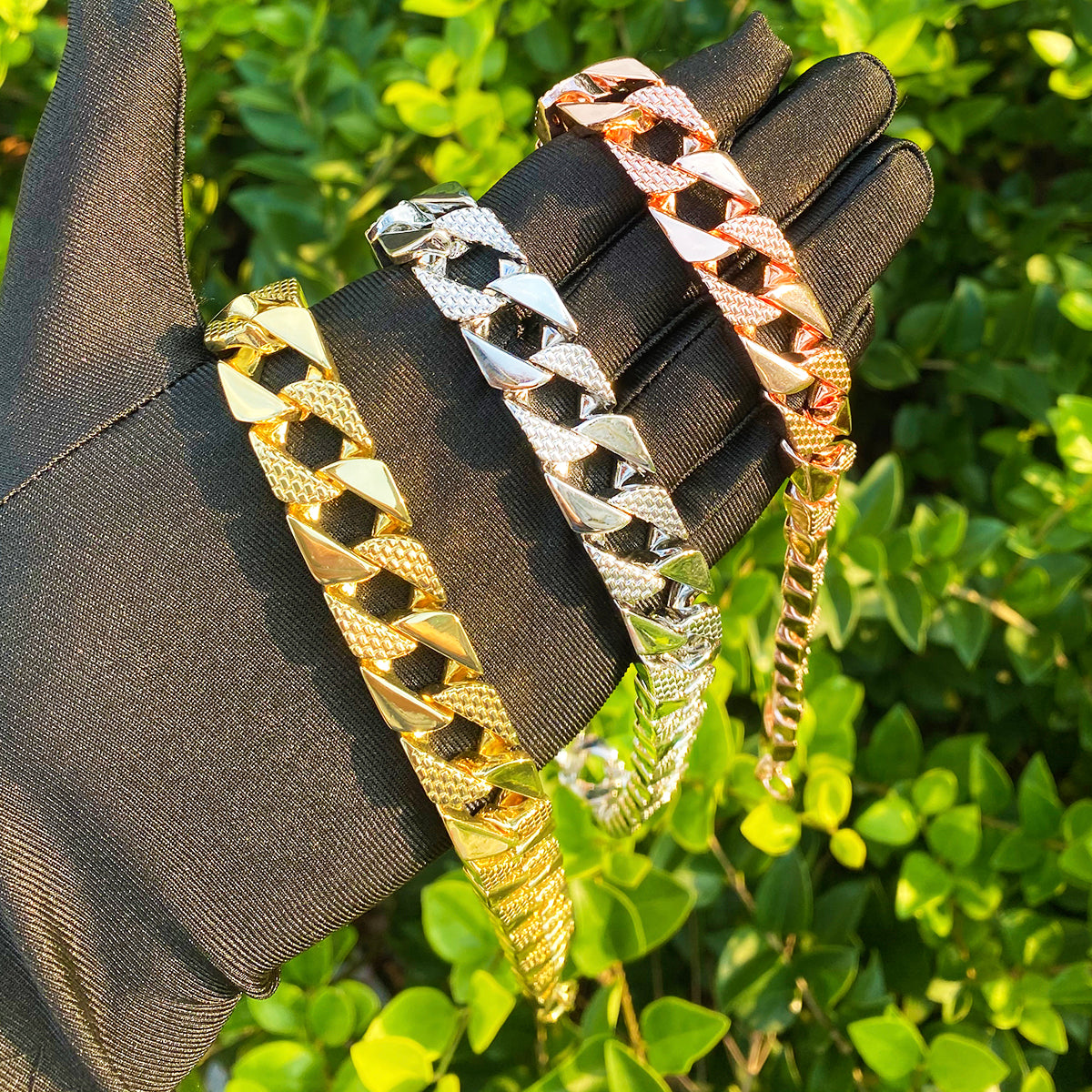 Bubble Letter 15mm Semi Patterned Cuban Link Belcher Chain Men Necklace Choker Real Copper Gold Plated Hip Hop Jewelry Alber Clasp