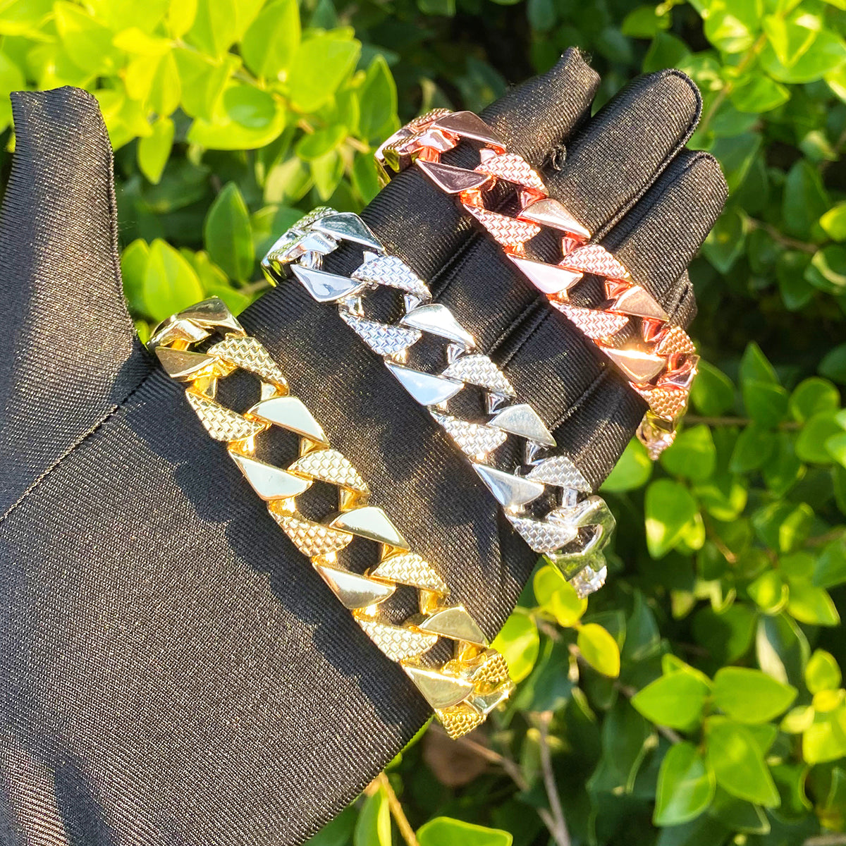 Bubble Letter 15mm Semi Patterned Cuban Link Belcher Bracelet for Men Real Copper Gold Plated Hip Hop Jewelry Albert Clasp