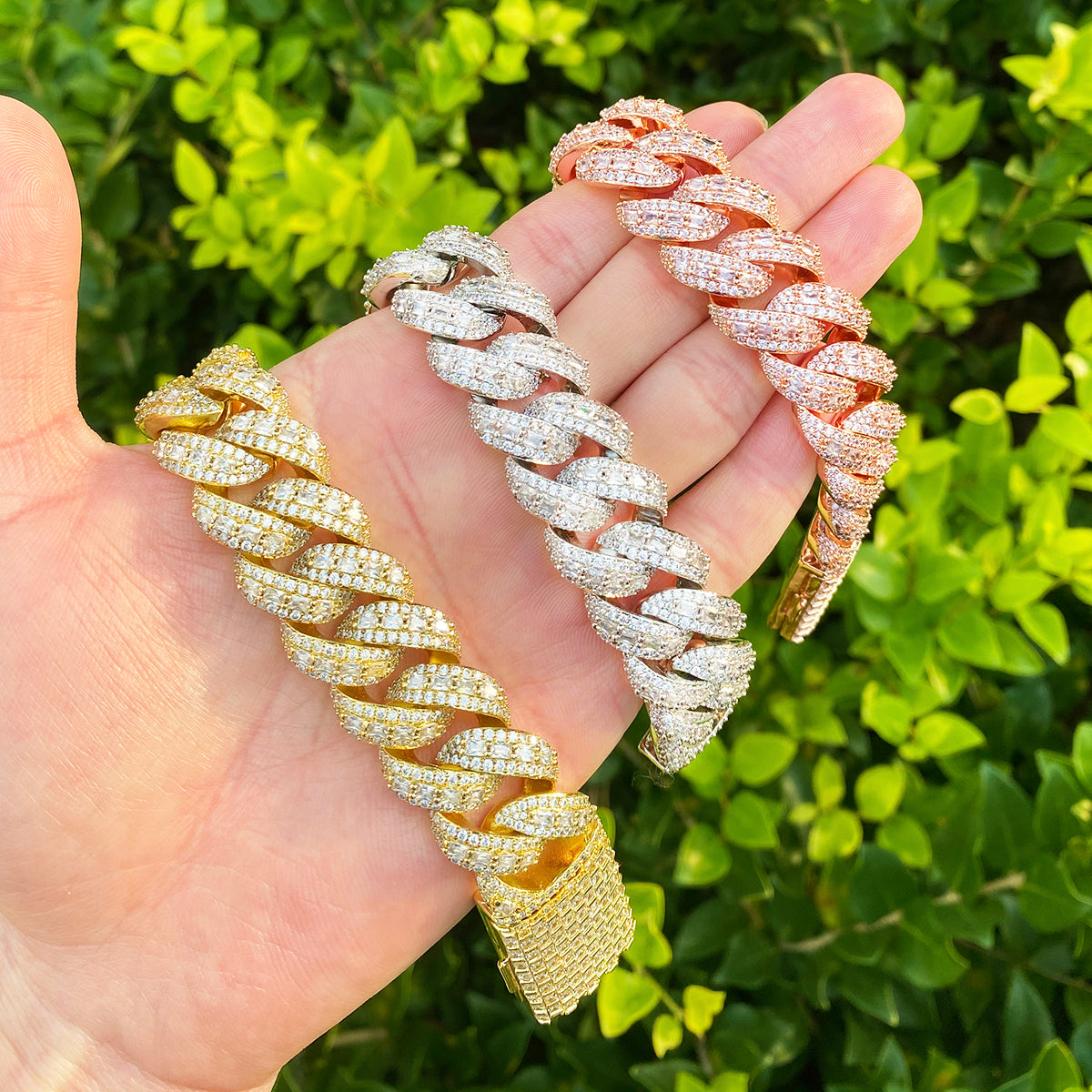 Bubble Letter Iced Out Cuban Link Bracelet for Men 5A Cubic Zirconia Gold Plated Hip Hop Jewelry Baguette Clasp