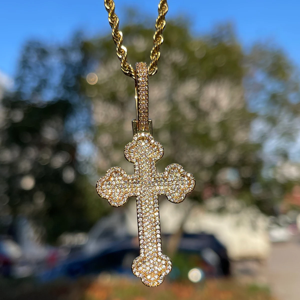 Bubble Letter Iced Out Cross Necklace for Women Micro Pave Pendant Real Gold Plated Hip Hop Jewelry 2023 Trending