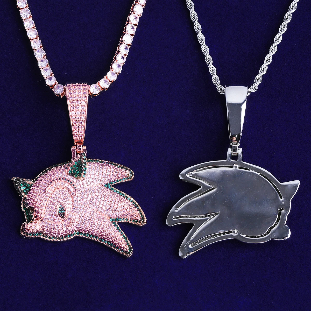 Bubble Letter Iced Out Sonic Necklace Pendant for Men 5A Cubic Zirconia Gold Plated Hip Hop Jewelry