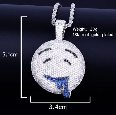 Bubble Letter Drool Round Face Pendant Gold Color Plated Charm Bling Cubic Zircon Men's Hip Hop Necklace Rock Jewelry