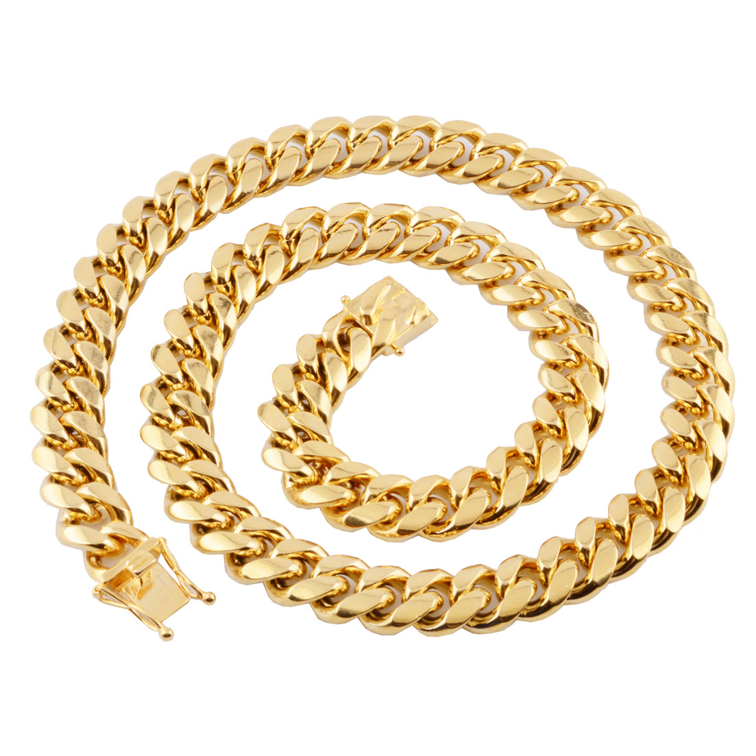 Bubble Letter Stainless Steel Miami Cuban Link Chain for Men Necklace Choker PVD Plating Real Gold Plated Lobster Clasp Hip Hop Jewelry