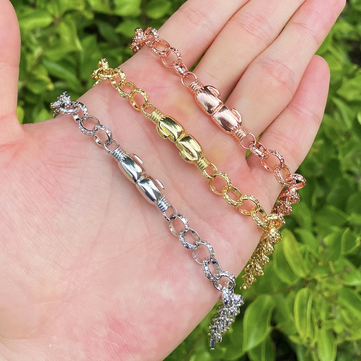 Bubble Letter Belcher Link Boxing Gloves Bracelet for Women Real Gold Plated Hip Hop Jewelry
