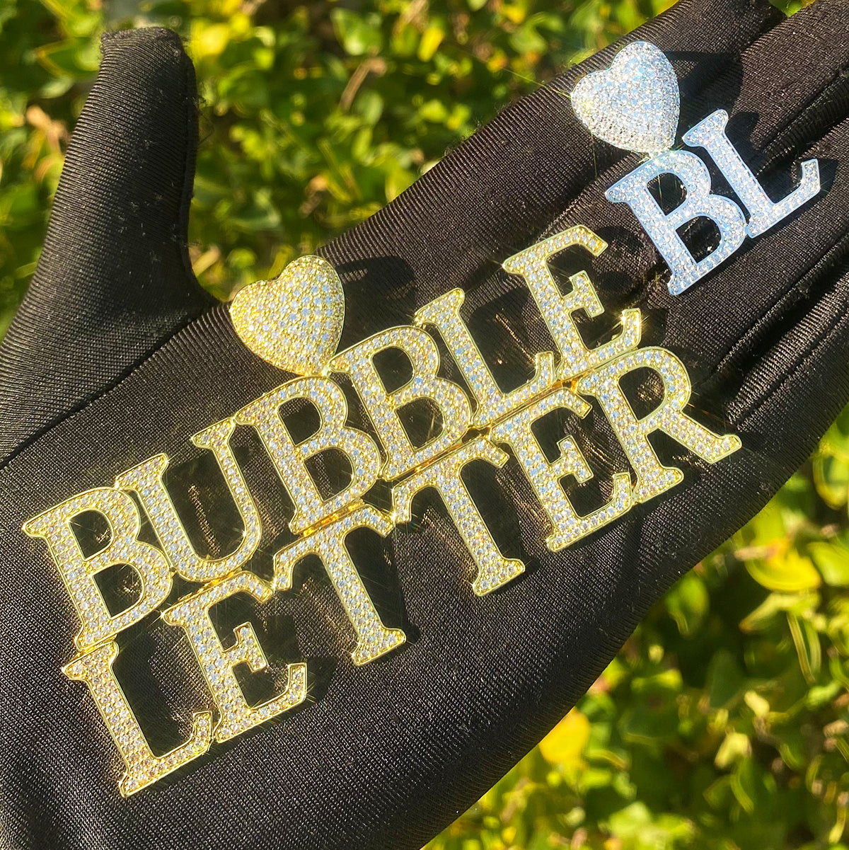 Bubble Letter Iced Out Customized Name Necklace Pendant for Men Heart Bail Real Gold Plated Hip Hop Jewelry