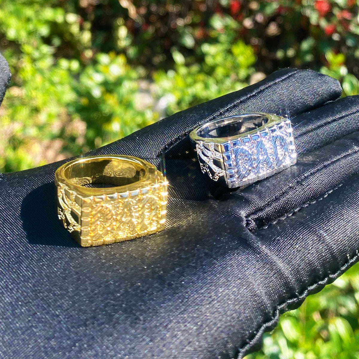 Bubble Letter Dad Ring for Men Real Gold Plated Rapper Street Hip Hop Jewelry