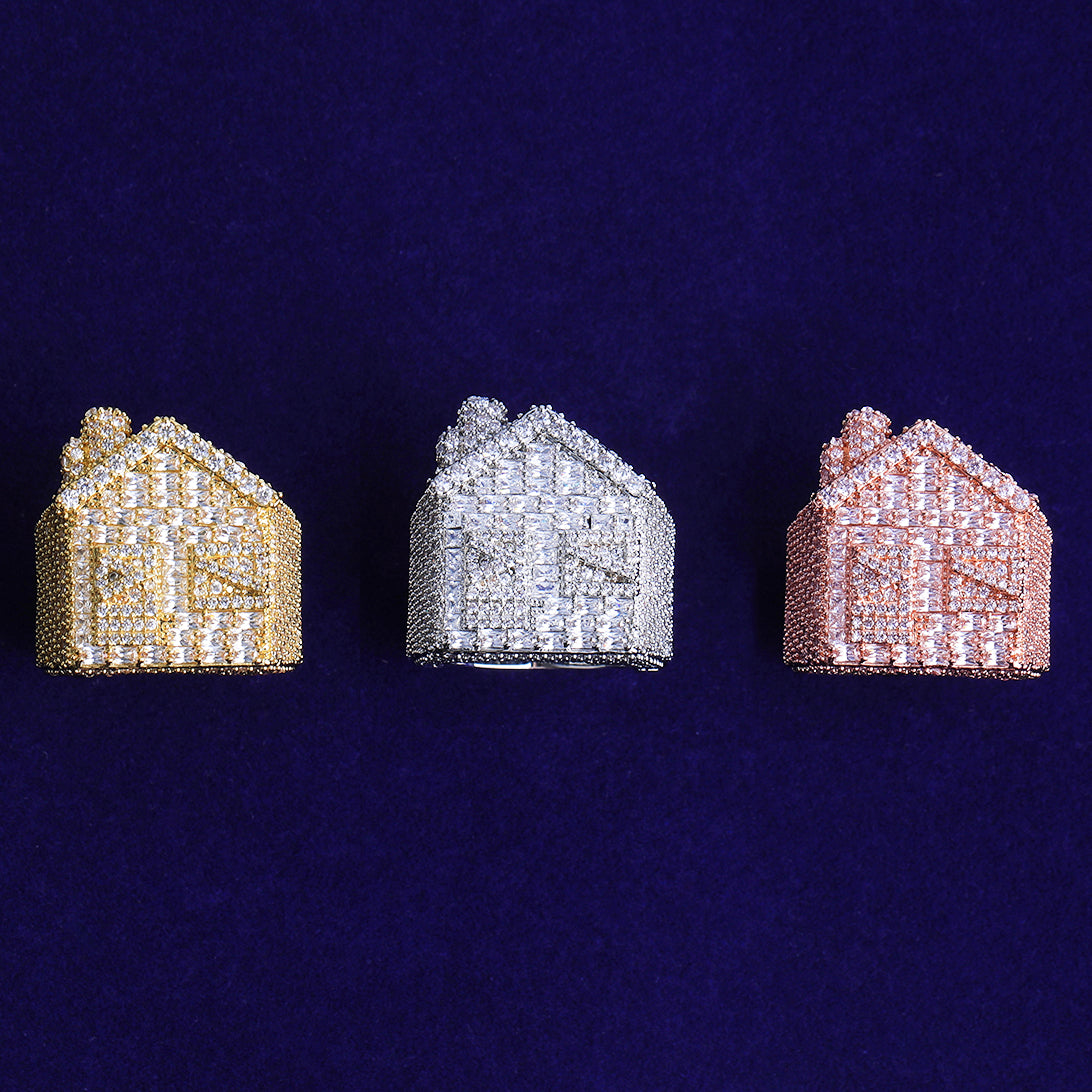 Bubble Letter Iced Out Ring for Men Real Copper Gold Plated 5A Cubic Zirconia Hip Hop Jewelry