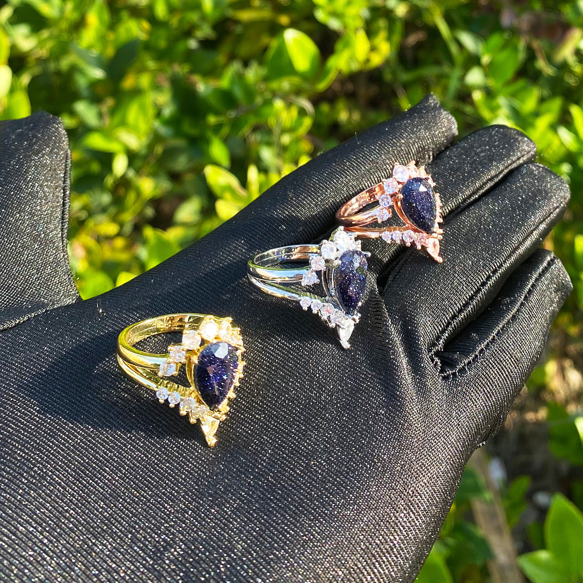 Bubble Letter Iced Out Black Stone Ring for Women Real Gold Plated Hip Hop Jewelry