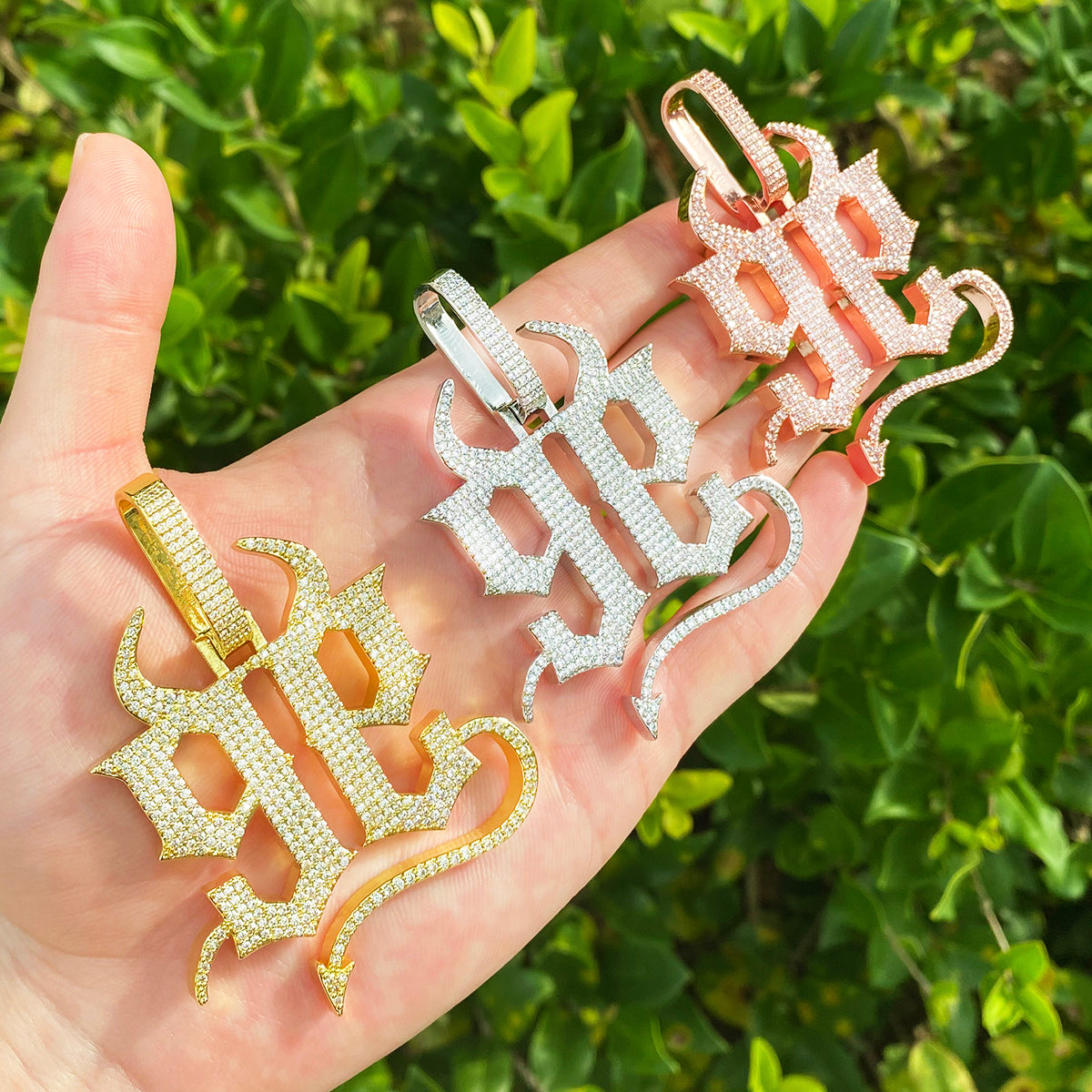 Bubble Letter Iced Out Number 9 Necklace Pendant for Men 5A Prong Setting Cubic Zirconia Copper Gold Plated Hip Hop Jewelry