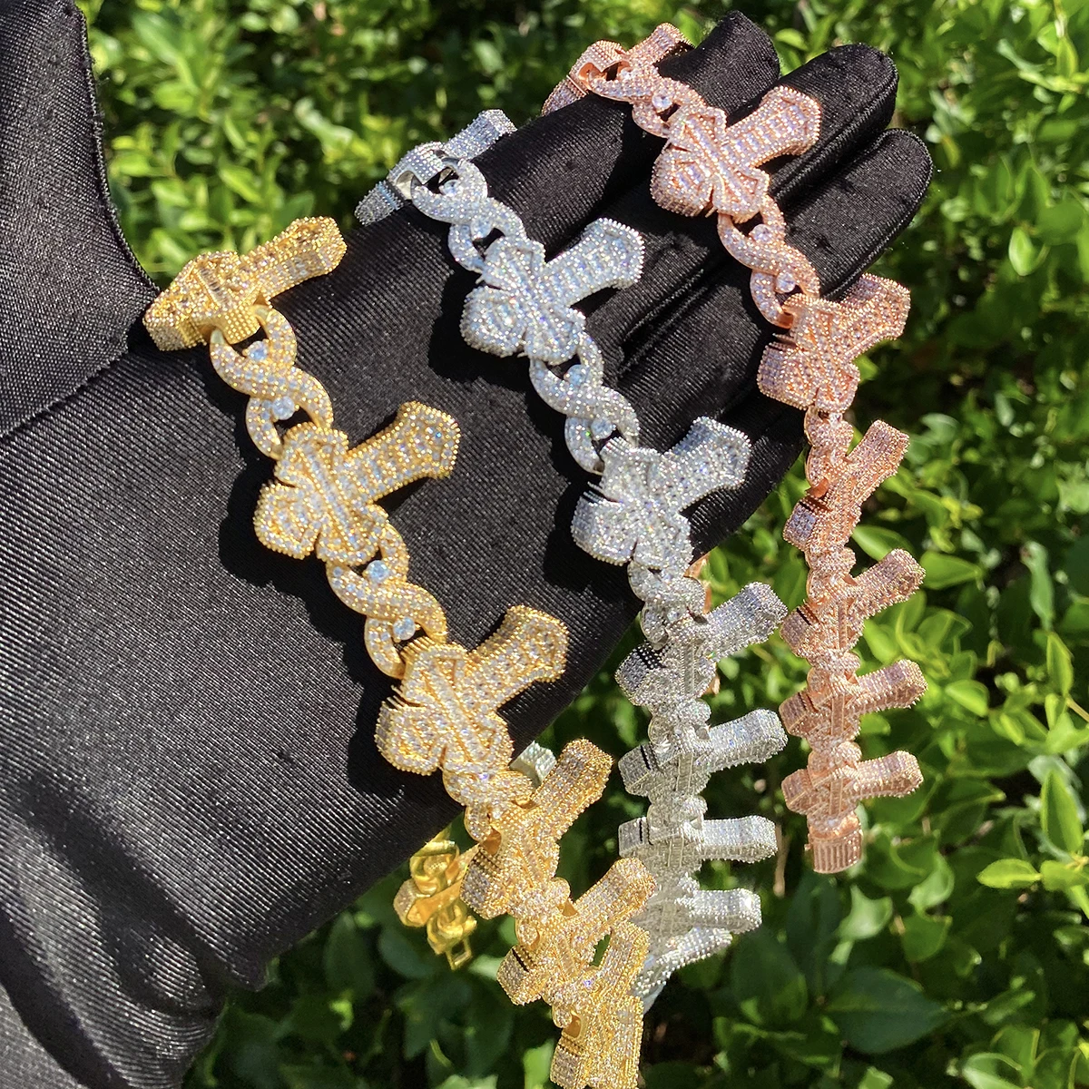 Bubble Letter Iced Out Cross Infinity Chain for Men Necklace Choker 5A Cubic Zirconia Hip Hop Jewelry
