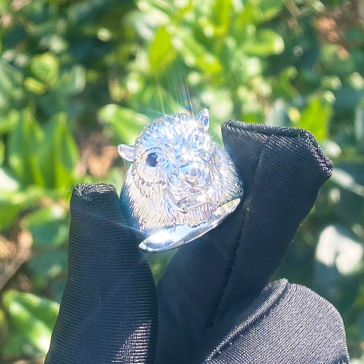 Bubble Letter Bear Head Ring for Men Real Gold Plated Hip Hop Jewelry