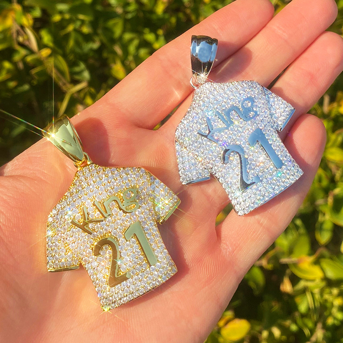 Bubble Letter Iced Out King 21 Necklace Pendant for Men 5A Cubic Zirconia Hip Hop Jewelry