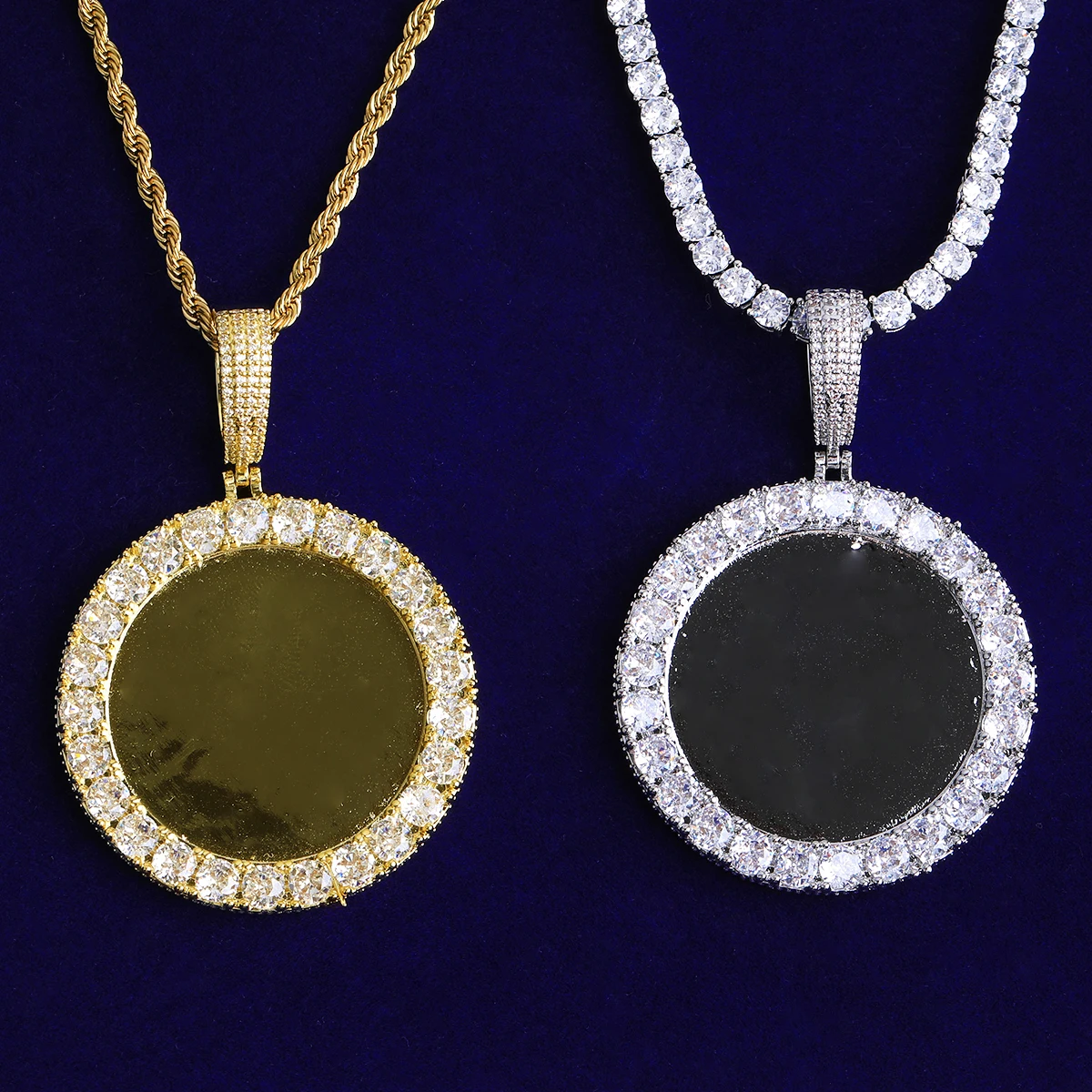 Bubble Letter Iced Out Solid Back Custom Photo Pendant for Men 5A Cubic Zirconia Prong Setting Hip Hop Jewelry