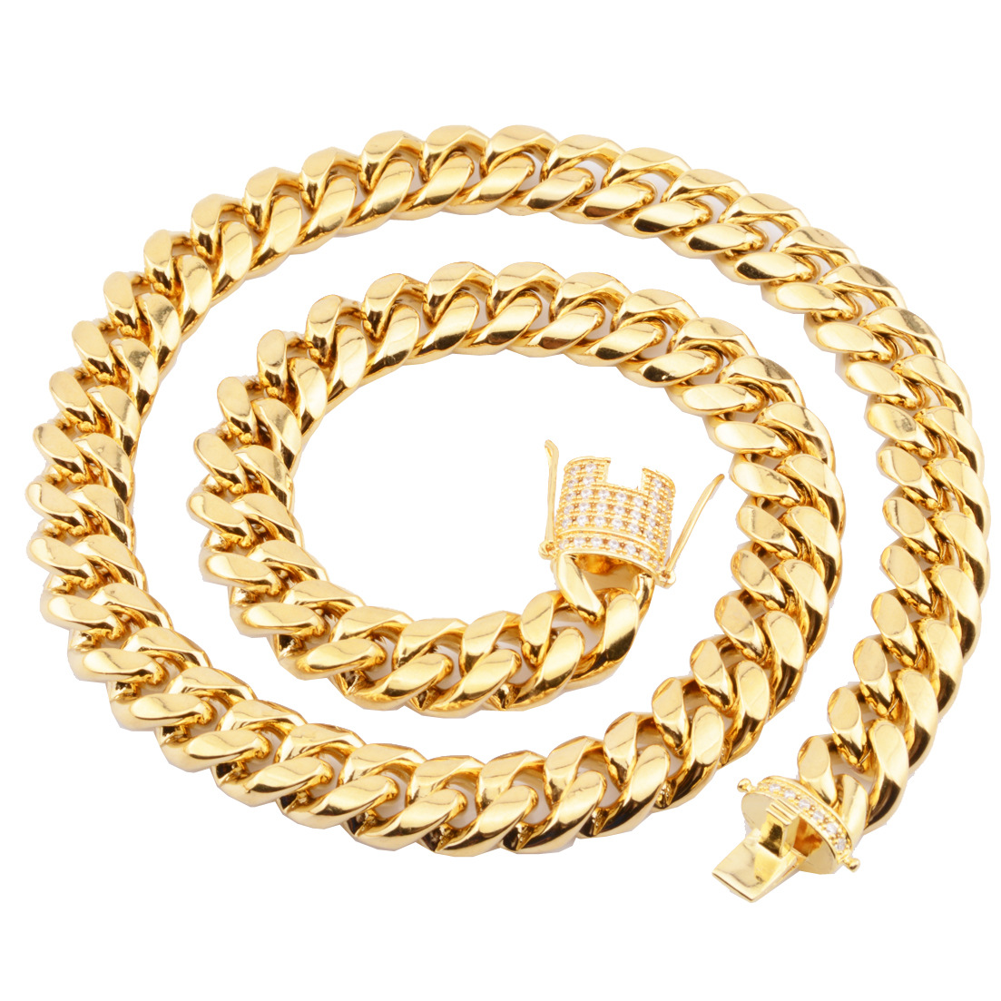 Bubble Letter Stainless Steel Miami Cuban Link Chain for Men Necklace Choker PVD Gold Plated Lobster Ice Clasp Hip Hop Jewelry