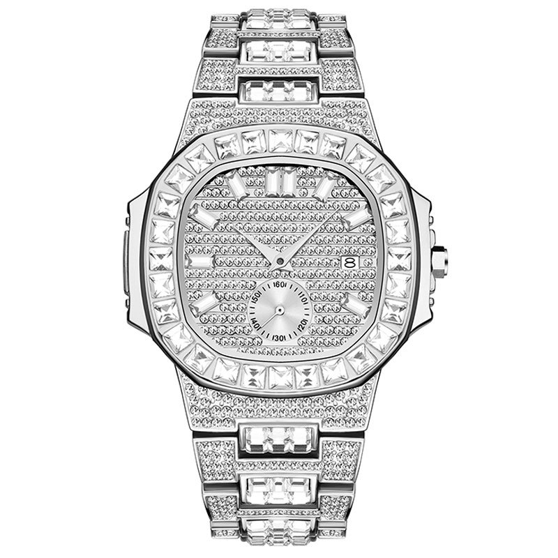 Bubble Letter LUXURY DATE SPECIAL MINIUTE HAND ICED OUT DIAMOND WATCH
